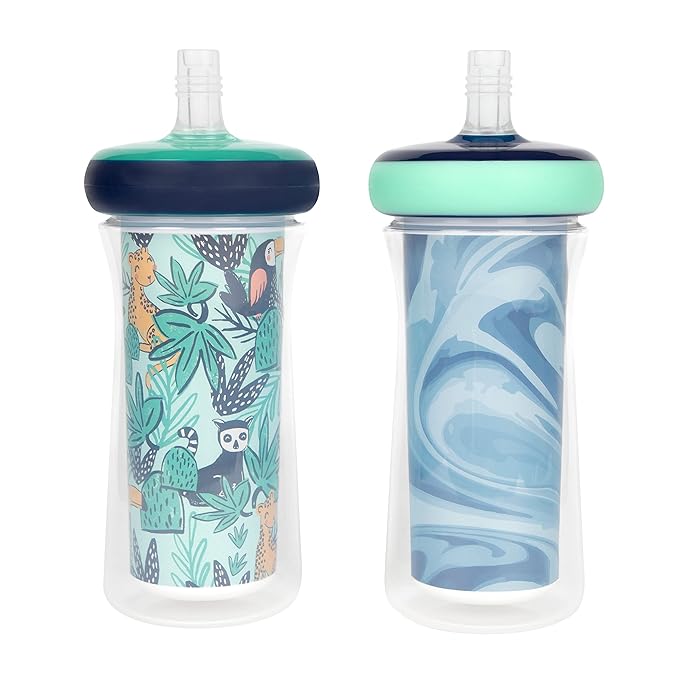 The First Years Insulated Straw Cups for Toddlers 2pk – Wild and Free & Marbled and Ladybug & Marbled, 9 ounce