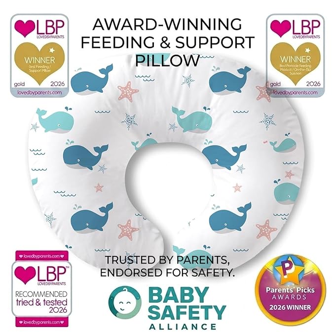 Plushii Nursing Pillow for Breastfeeding, Soft and Supportive Breastfeeding Pillow for Mom and Baby, Cute Feeding Pillow with Removable Cover for 0??2 Months, Whale