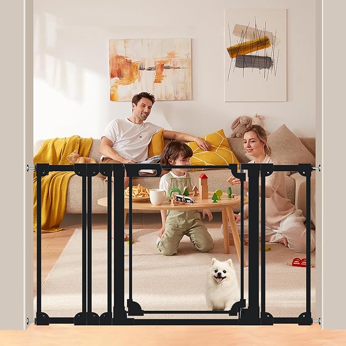 AiWMGL Clear Baby Gate for Stairs,48.42-57.08" Wide, Auto Close Acrylic Pet Gate, Pressure Mounted Clear Dog gate for Doorways, Safety Baby Gate, Indoor, Hallway, Kitchen,Black