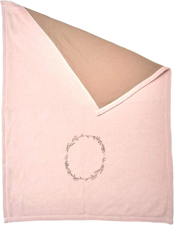MON AMI 40-Inch Wreath Embroidered Double-Sided Blanket | 100% Cotton Pink Throw with Crinkle Muslin Backing | Soft, Lightweight & Machine Washable | Nursery & Gift Essential