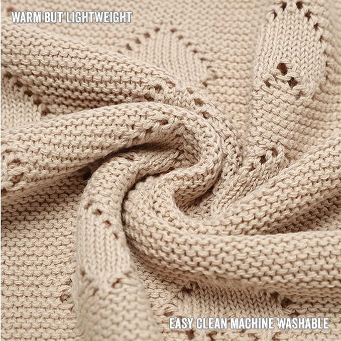 Heirloom Knit Heart Receiving Unisex Blanket for Boys and Girls - 100% Luxury Cotton Baby Blanket - Soft Warm Swaddle Receiving Blanket for Newborns Infants & Toddlers (Oatmeal)