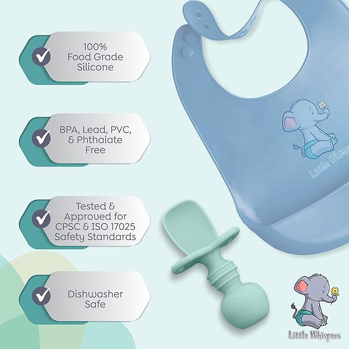 LittleWhispers Baby Silicone Spoons - Self Feeding 6 Months - Infant, Toddler, & Kid Friendly Utensils - First Stage, Baby Led Weaning - 4 Pack Utensil Set (Pastel)