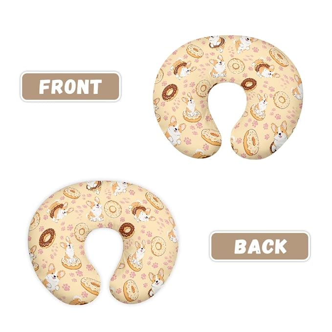 Jeiento Cartoon Corgi Dog Donut Nursing Pillow Cover Puppy Pattern U-Shaped Breastfeeding Pillow Covers Soft Comfortable Slipcovers for Newborn,Baby Boys Girls