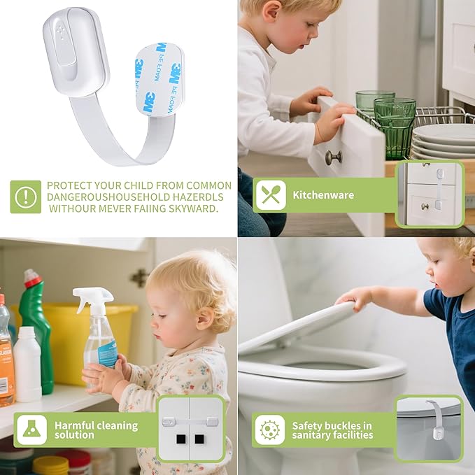 SKYWARD 8-Pack Baby Safety Cabinet Locks, Adjustable Length, Drill-Free, Suitable for Drawers, Ovens, Cabinets, Ensuring Child Safety (White)