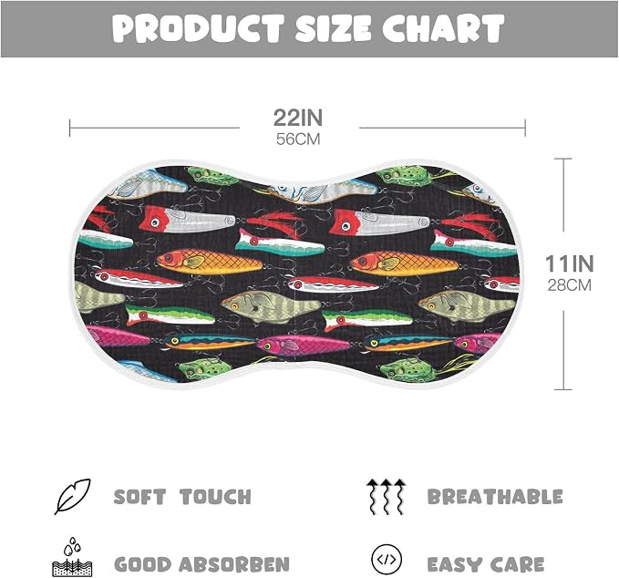 Muslin Baby Burp Cloths Set of 1, Soft Colorful Fishing Lures Absorbent Muslin Washcloths, Bibs, Face Towel for Newborn Boys Girls, 22 x 11 Inch