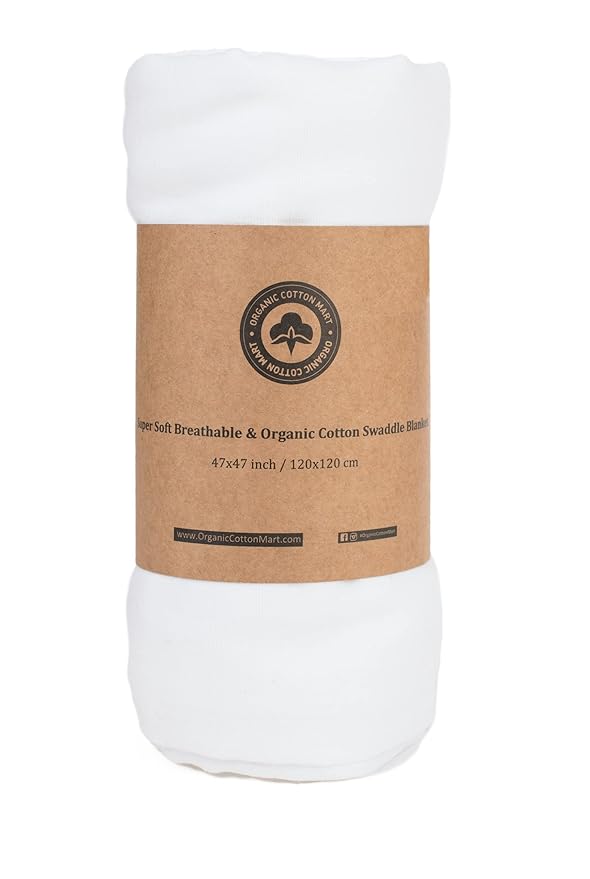 Organic Cotton White Swaddle Blanket for Newborn - 47"x47", 100% Organic, Toxic-Free, All-Natural, Muslin, Newborn Baby Gauze Swaddling Blanket - 100% Certified Organic Cotton (White - 1 Pack)