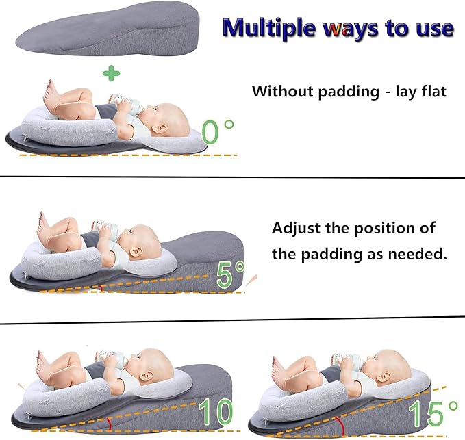 Baby Feeding Pillow, Anti Overflow Feeding Pillow for Reducing Spit-Up, Safety Nursing Pillow, Baby Lounger Reflux Wedge Breastfeeding, Removable top and Bottom