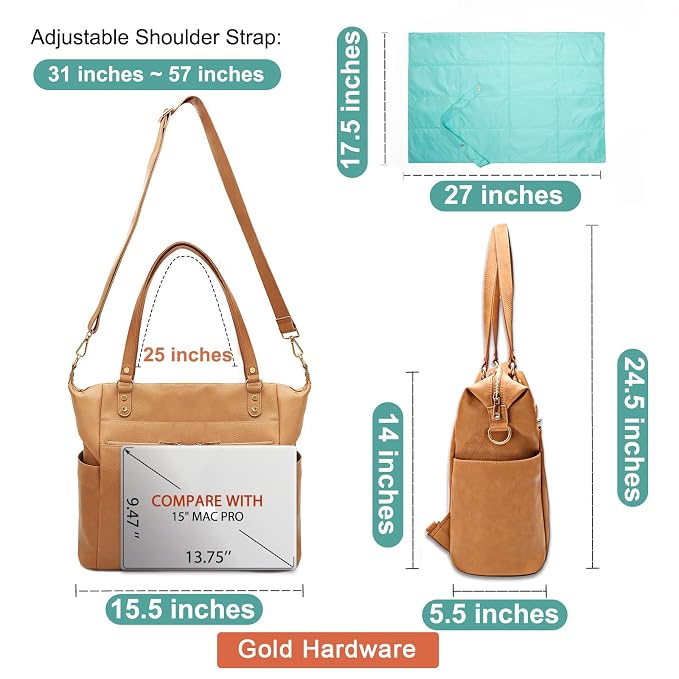 MOMINSIDE Diaper Bag Tote, Small Diaper Bag Backpack Leather Baby Bag Backpack with Changing Pad
