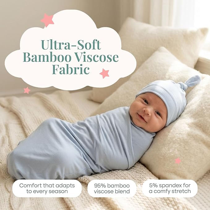 Caden Lane Baby Swaddle & Receiving Blanket, Soft, Breathable & Temperature-Regulating Bamboo Viscose Fabric for Swaddling Newborns, Gender Neutral Infant Blanket for Boys & Girls, Mist Blue