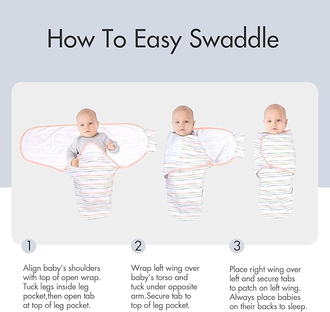 GLLQUEN BABY Swaddle Blankets for Baby Girls, 3-6 Months, Orange Pink Feather & Wave Point, 3 Pack Wrap Set, Newborn Adjustable Swaddles Sleep Sack, (Medium/Large)