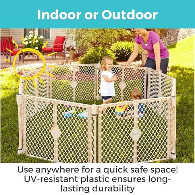 Toddleroo by North States - Superyard Baby Play Yard: Freestanding 8-Panel Baby Playpen - Indoor or Outdoor Use - Made in USA - Encloses Up to 34.4 Square Feet - 26 Inches Tall - Sand