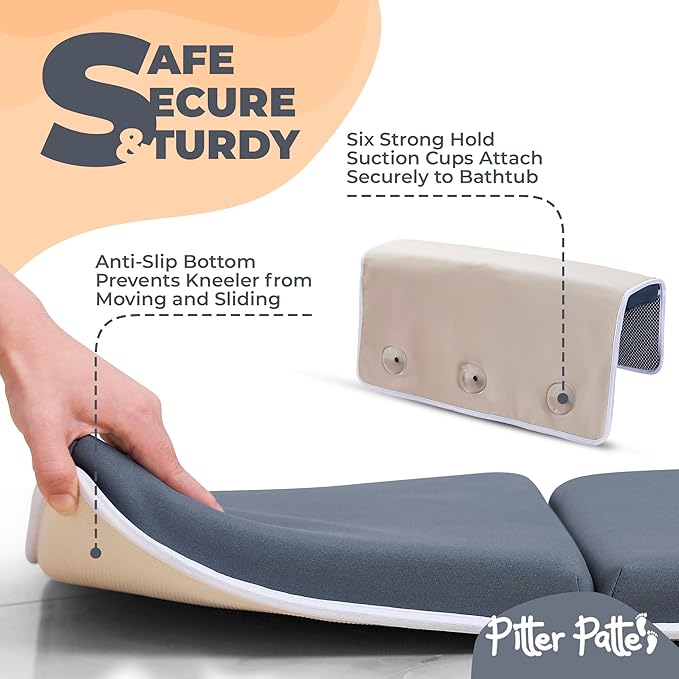 Baby Bath Kneeler and Elbow Rest Pad Set Made of Neoprene & Foam - Non Slip Cushioned Bath Kneeling Pad for Bathing Baby with XL Compartments for Bath Toy Storage for Tub