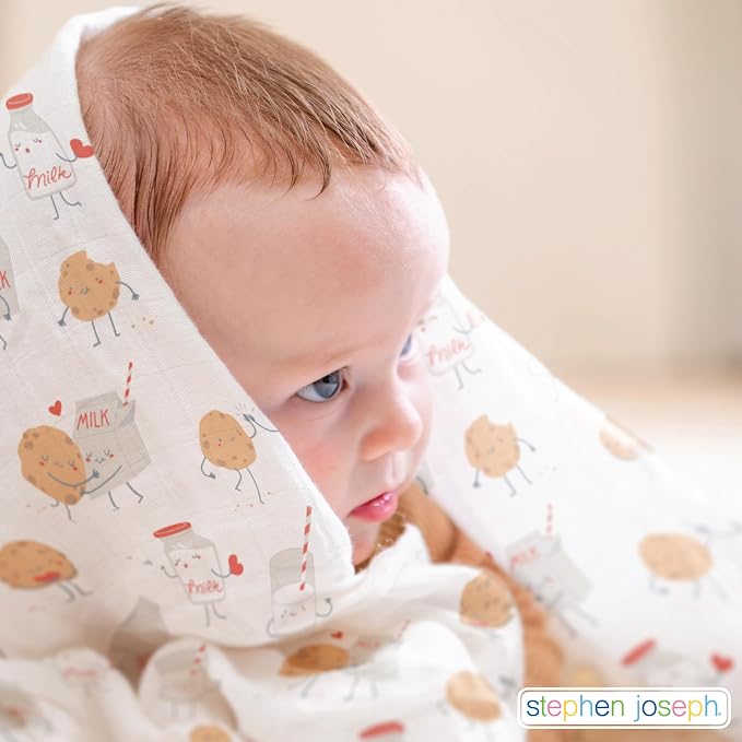 Stephen Joseph, Muslin Swaddle Blanket for Baby Girls and Boys, 100% Cotton Baby Swaddle Wrap, 47 x 47 inches