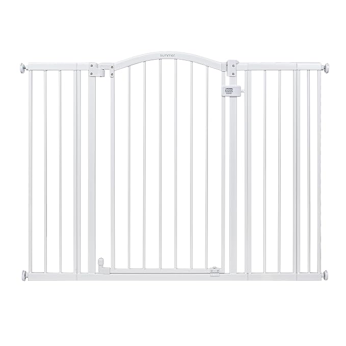 Ingenuity Extra Tall & Wide Safety Pet and Baby Gate, 29.5"-53" Wide, 38" Tall, Pressure or Hardware Mounted, Install on Wall or Banister in Doorway or Stairway, Auto Close Walk-Thru Door - White
