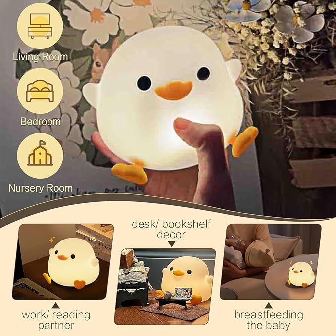 YR YRHH-PET Cute Duck Night Light, Cute Lamp Dodo Duck, Bean Shape, Kids Squishy Ducky Stuff, Silicone Dimmable Baby Nursery Touch Nightlight, Boy Girls College White Elephant Gifts, Mothers Day Gifts