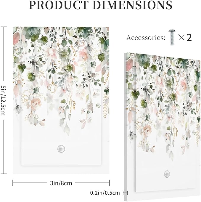 Green Pink Floral Flower Rustic Eucalyptus Leaves Wildflower Light Switch Cover Plate 1 Gang No Device Blank Electrical Wall Plates Faceplate Decorative Switch Plate Covers for Bedroom Living Room