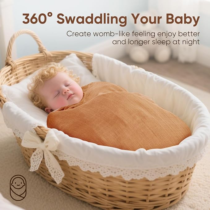 MIGIOL swaddles for Newborns Muslin Swaddle Blankets Baby Essentials for Newborn 47 X 47inches 3 Packs Receiving Blankets (Pink & Coffee 3 Pieces)