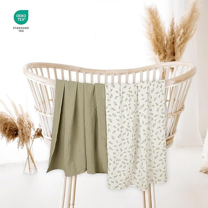 lulumoon Baby Muslin Swaddle Blankets: Soft Receiving Blanket for Newborn - Cotton Swaddling Blanket for Neutral 2Pack(Leaf Autumn)