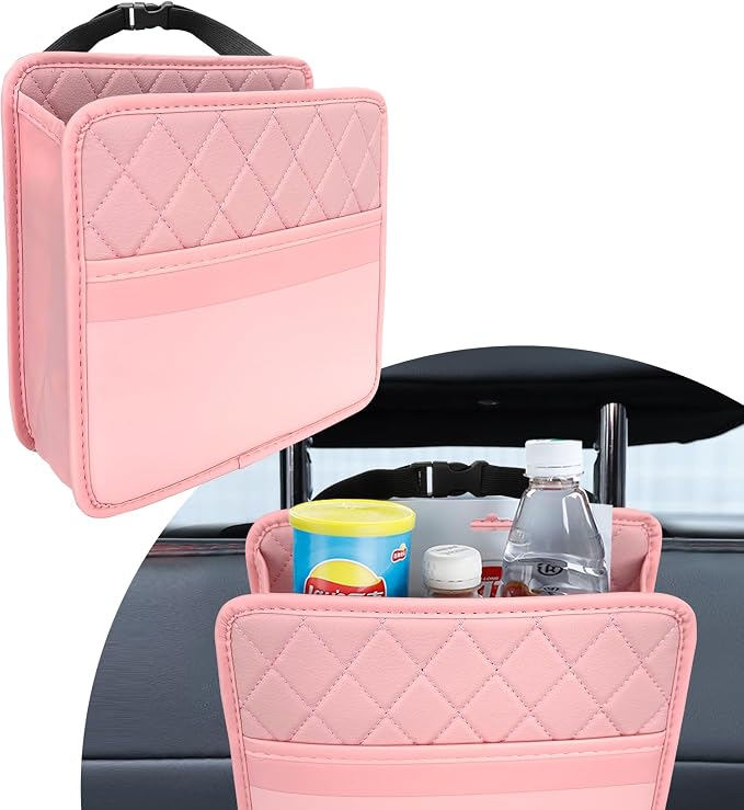 Car Seat Back Organizer, Car Organizers and Storage, PU Leather Vehicle Backseat Hanging Pocket, Automotive Accessories Multi-Pocket Storage Box Organizer Fit for Most Cars (Pink, Style 2)