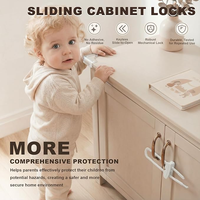 Baby Proofing Kit for Child, 45 Pack Child Safety Pack – Cabinet & Drawer Locks, No Drill Corner Guards, Outlet Covers, Universal Safety Straps, U-Shaped Locks, Door Stopper for Toddlers Safe