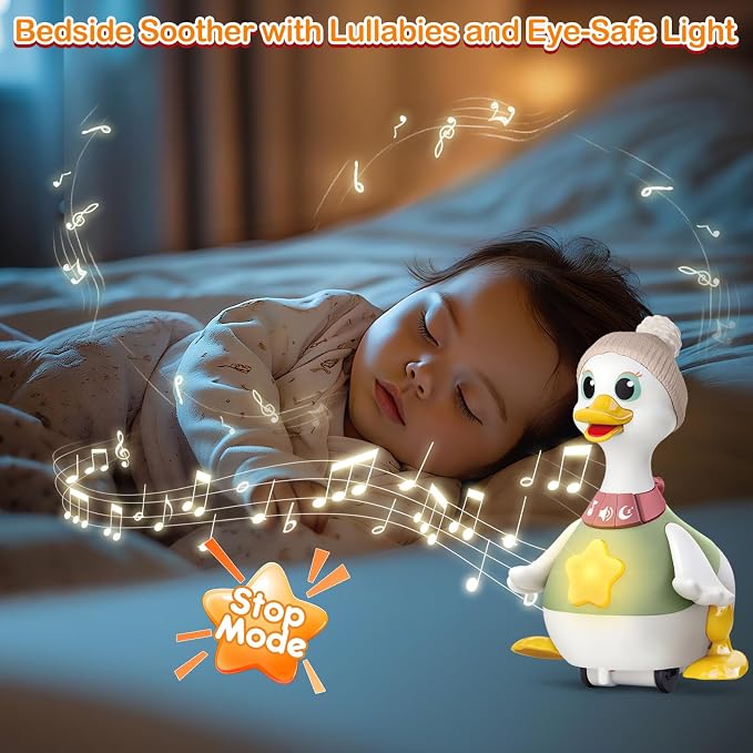 Musical Crawling Duck Baby Toys for 6-12 Months : Interactive Sensory Toy with Waddling & Calming Light for Tummy Time, Bedtime & Motor Skills | BPA-Free Infant Gift for 1 Year Old Boy Girl