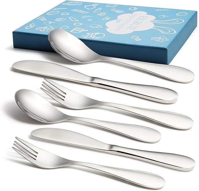 6 Piece Kids Silverware Set, EIUBUIE 18/10 Stainless Steel Toddler Utensils, Child and Baby Safe Flatware, Metal Kids Utensil Cutlery Set Includes 2 Toddler Forks and Spoons, 2 Butter Knives