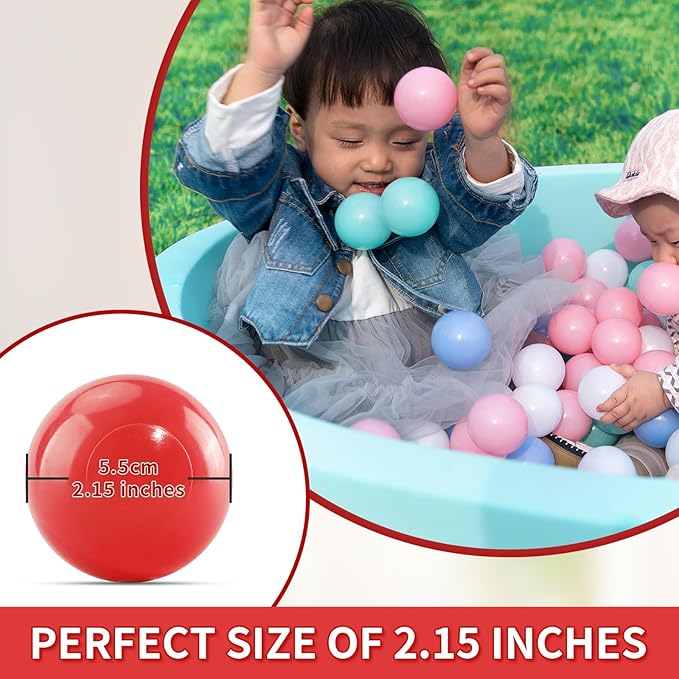 Ball Pit Balls for Toddlers 1-3, 100pcs Crush Proof Plastic Balls for Girls Ball Pit, BPA Free Non-Toxic Play Balls for Baby Pool, Playhouse, Tent, also for Dogs & Pets, 7 Color Rainbow Colors