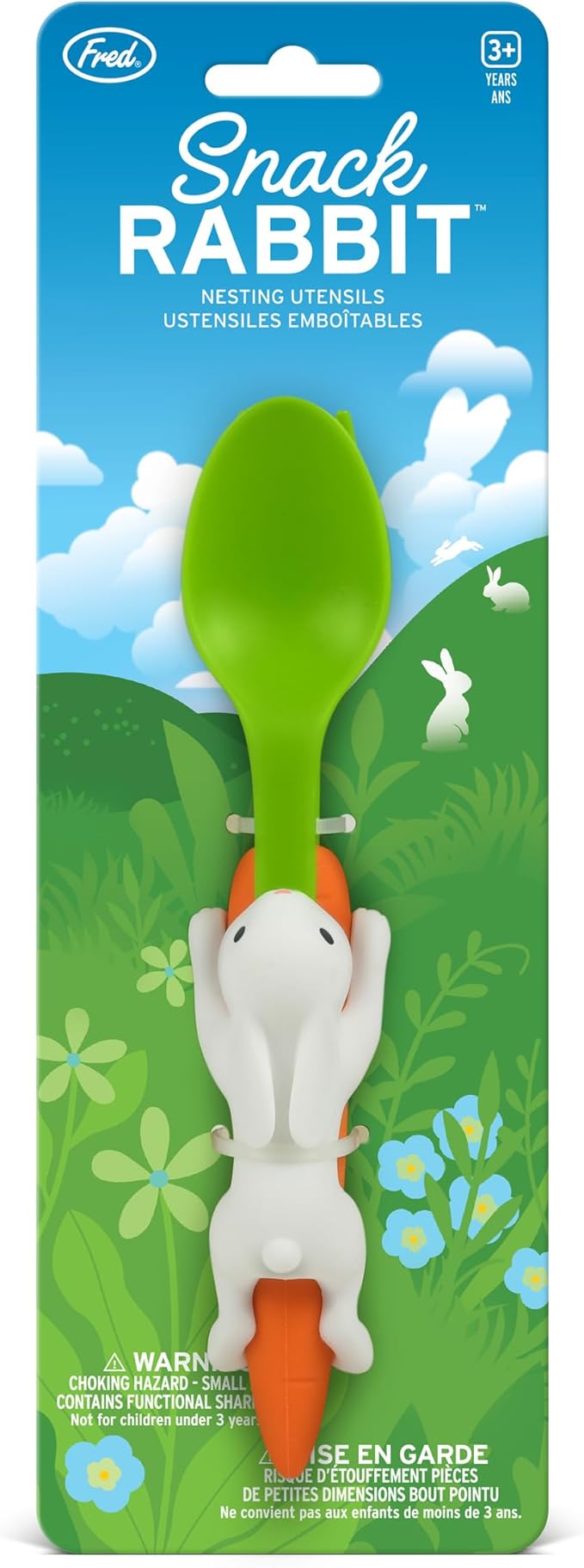 Genuine Fred SNACK RABBIT Nesting Kids Utensils, Carrot Fork and Bunny Spoon, Picky Eater Solutions, Unique Design, Fun Stocking or Basket Stuffer for Kids