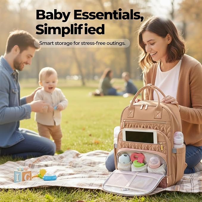 Jubily Diaper Bag Backpack, 30L Travel Backpack for Women, Waterproof Bag with 5 Compartments, 20 Pockets, Laptop & iPad Slots, Portable Changing Pad, Baby Essentials Organizer