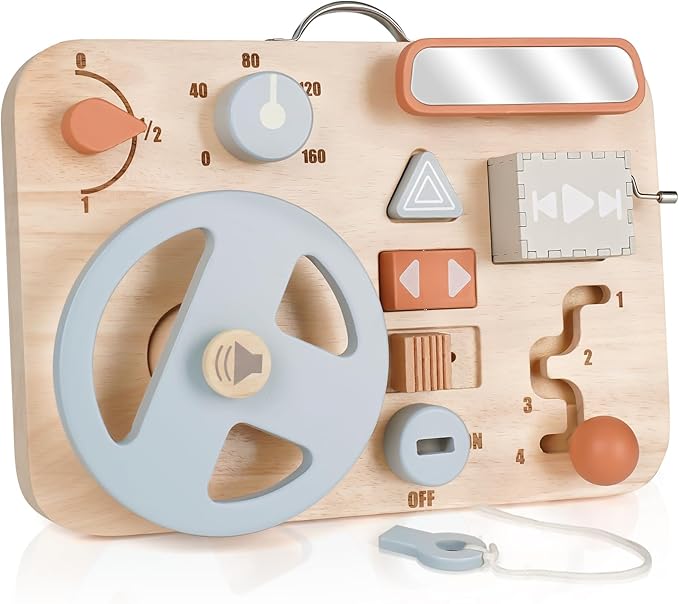 Vanplay Montessori Busy Board for Toddlers - Wooden Montessori Toys, Aesthetic Sensory Activity for Fine Motor Skills, Travel Busy Board Educational Sensory Toys for Boys and Girls