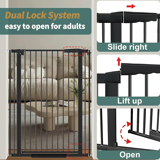 AiWMGL 40.55" Tall, 45.86-53.74 Inch Wide, 1.37" Ultra Narrow Spacing Dog Pet Baby Gate Indoor for Doorway Hallway, Pressure Mounted 46 47 48 49 50 51 52 53 Inches Wide Black