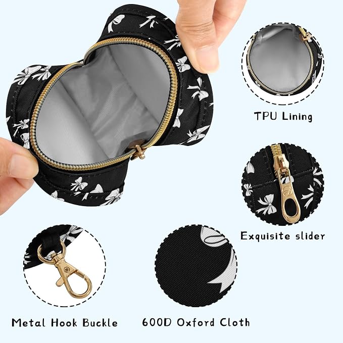 Bow Black Pattern Pacifier Holder Case with Metal Clip Portable Pacifier Cover Pouch for Newborn Baby Boys Girls