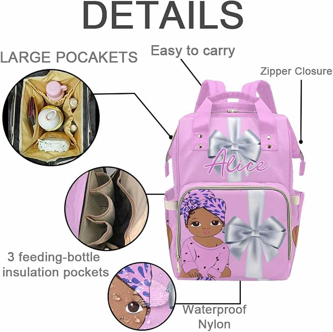 M YESCUSTOM Customized Diaper Backpack for Women Men Custom Pink Nappy Mommy Bags with Name Personalized Nursing Bag New Born Gift for Mother, Friends, Dad Work Travel and Holiday