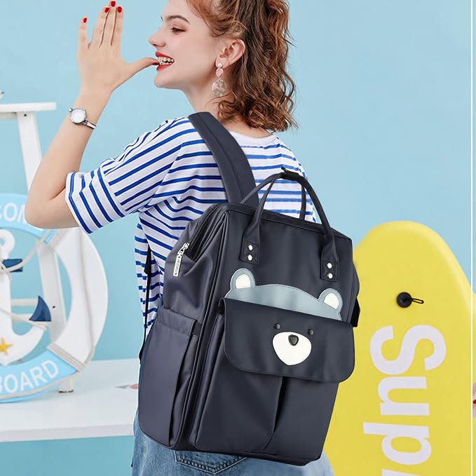 SONARIN Stylish Large Capacity Diaper Bag Backpack,Travel Nappy Changing Bag Mommy Bag with Changing Mat & Stroller Straps(Dark Blue)