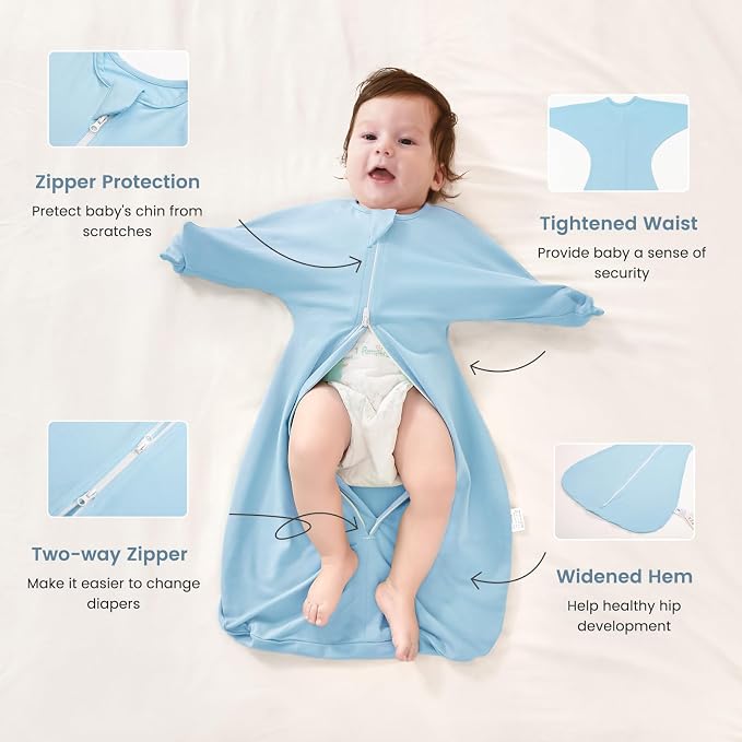 ZIGJOY Shark-Fin Transition Swaddle for Newborn - 0.5 Tog Rayon Made from Bamboo Sleep Sack Baby Swaddle Blanket with 2-Way Zipper, Hemp Grey