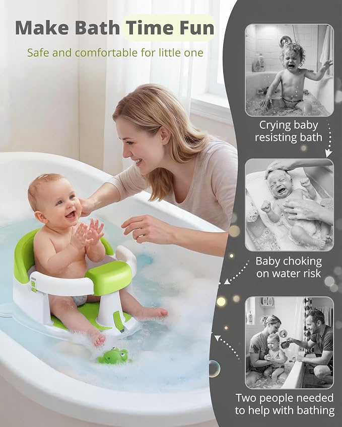 ONTHEWEI Baby Bath Seats for Babies Sitting Up, Non-Slip Baby Bathtub with 3 Suction Cups, Safe & Comfortable Toddler Bath Seat Ideal for Baby Bath/Shower Support, Stable Design, Ice Green