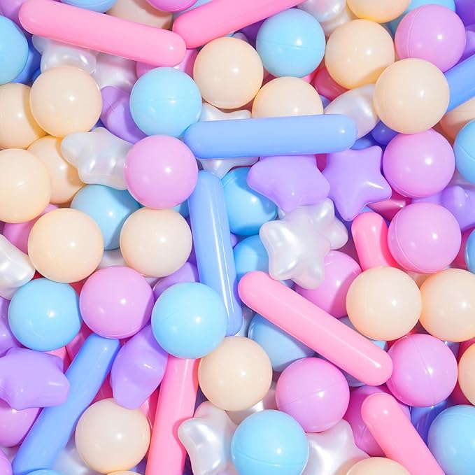 Ball Pit Balls for Toddlers 1-3, 500pcs Crush Proof Plastic Balls for Girls Ball Pit, BPA Free Non-Toxic Play Balls for Baby Pool, Playhouse, Tent, for Dogs & Pets, 3 Shapes, Blue Purple Pink