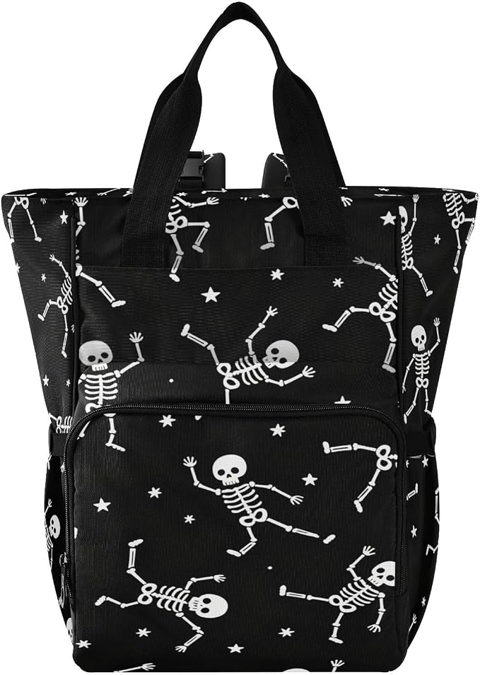 Dancing Skeleton White Diaper Bag Large Cap Unisex Mom Dad