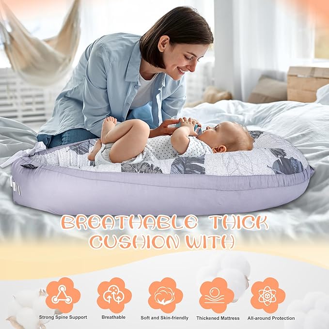 Infant Support Cushions | Baby Lounger | Organic Cotton Infant Lounger | Reversible, Adjustable & Portable Floor Lounger | Supervised Use | Soft, Breathable, Washable Cover(Leaf)