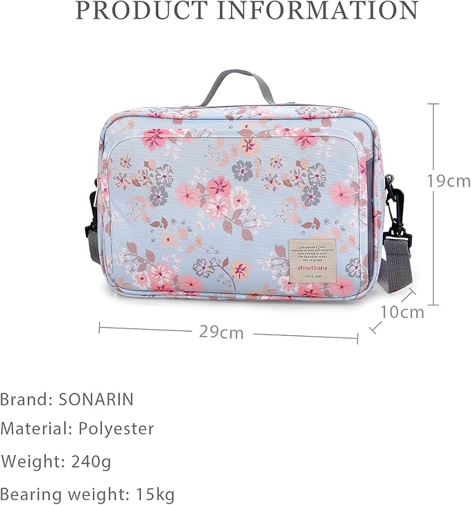 SONARIN Pram Buggy Bag Organiser & Stroller Organiser,Large Stroller Storage with Deep Cup Holder,2 x Pram Hooks,Shoulder Strap Used as Carry-On Handbag,Universal Fit All Buggy Models(Flower)