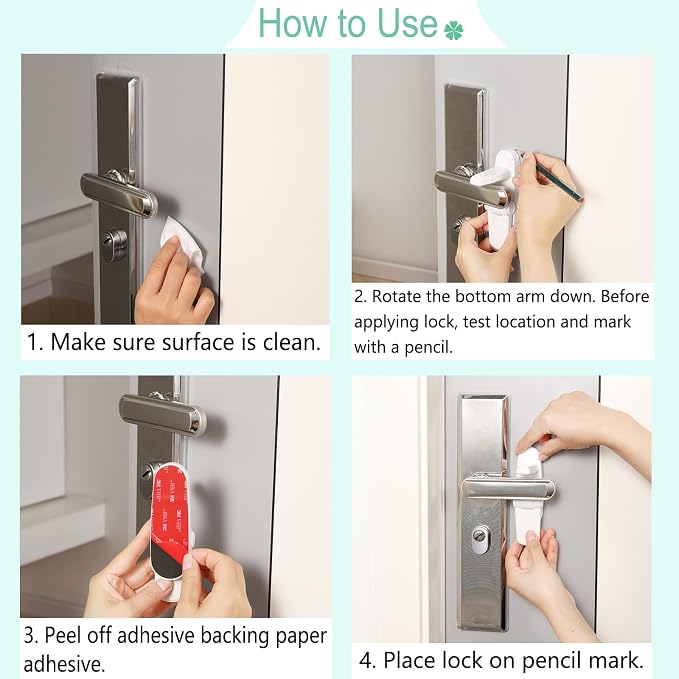 Door Lever Lock 1 Pack, No Drilling, ABS Material Door Handle Baby Proof with Strong 3M Adhesive Milky White