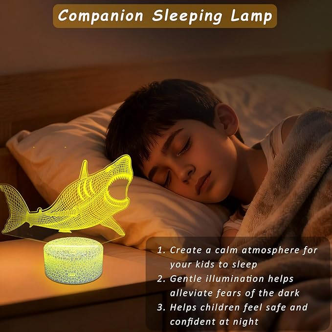 Shark Gifts for Shark Lover, 3D Nursery Night Light Lamp, Multi Color Change Timer Dimmalbe Remote Control, Bedroom Megalodon Theme Decor, Birthday Gift for Boy Girl Kids Teens Women Men