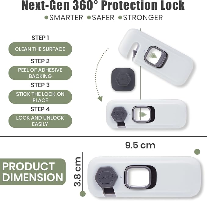 5 Pack Child Safety Refrigerator Lock, Fridge Locks for Kids with Sticky Adhesive Pads, Child Safety Locks for Doors, RV Refrigerator, Oven Lock, Baby Cabinet Lock - Grey