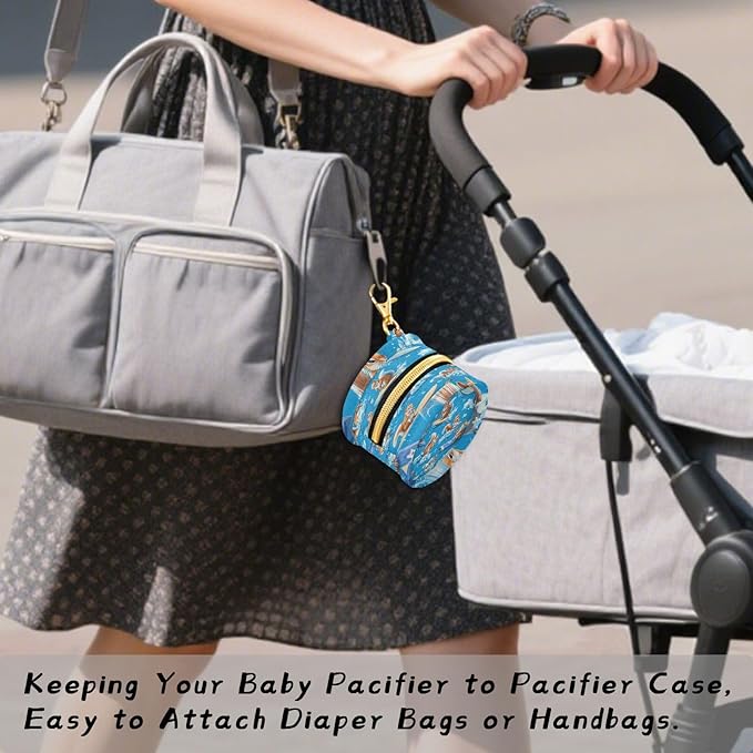 Pacifier Holder with Clip Pacifier Case for Diaper Bag Round Baby Pacifier Pouch Box Bag Portable Blue Squirrel Surfing