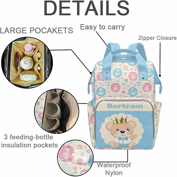 M YESCUSTOM Custom Mommy Bag with Name Personalized Multi Function Diaper Bag Customized Gift for Mothers Day Fathers Day (Blue)