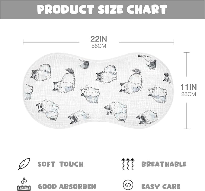 vvfelixl Ragdoll Cat Ink Style Burp Cloths for Baby Boy Girls Baby Washcloths Burp Rags 1 Pack