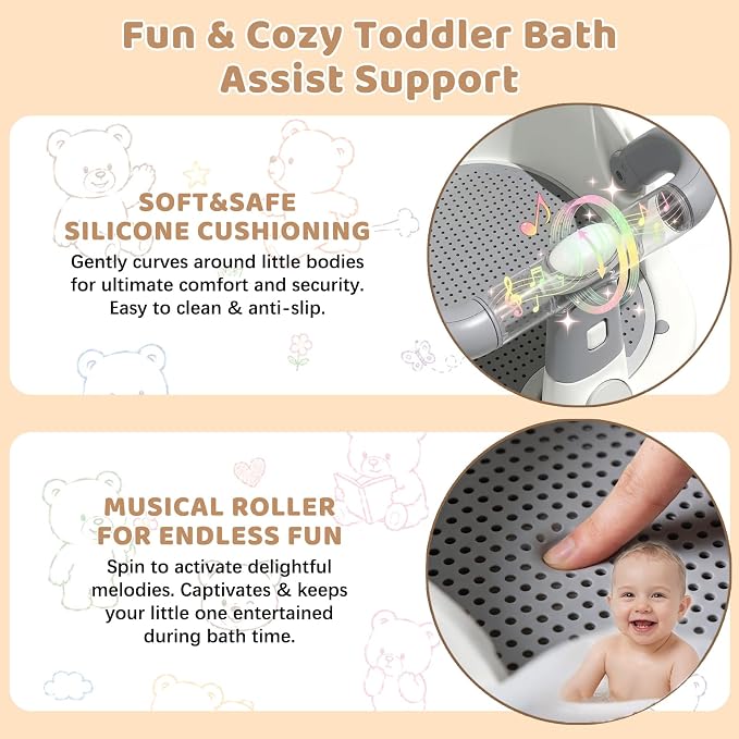 Baby Bath Seat for Babies 6 Months & Up, Non-Slip Toddler Bath Seat with Suction Cup, Baby Friendly and Comfortable Portable Infant Bathtub Chair Sitting Up for Bathroom (Grey)