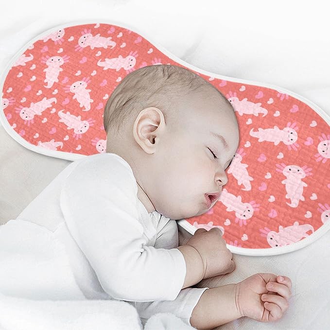 Muslin Burp Cloths for Baby Boys and Girls - 1-Pack Ultra Absorbent Cute Axolotl Heart Muslin Washcloths, Newborn Towel, Milk Spit Up Rags, Burp Cloth Bib for Unisex, 22 x 11 Inch