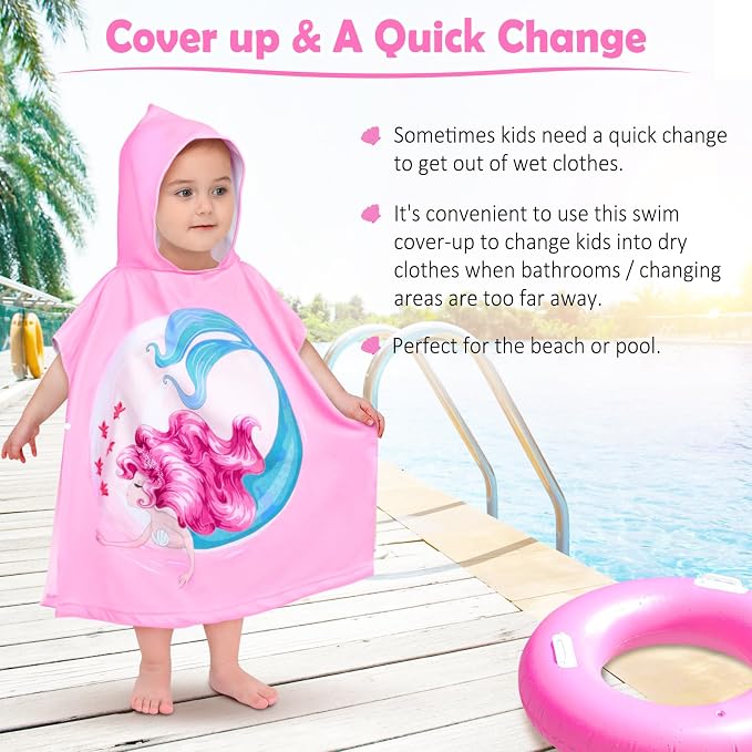HUANLANG Kids Hooded Beach Towel for Boys Girls,Bath Pool Beach Poncho Towels Super Soft & Absorbent Cotton Towel Childrens Mermaid Beach Towels for Toddler 0-7 Years Old