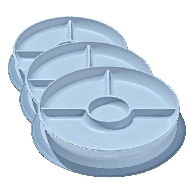 OXO Tot Stick and Stay Suction Divided Plate - Dusk (Pack of 3)